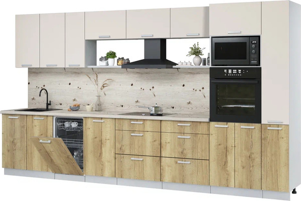 Изображение товара Кухонный гарнитур Интерлиния Мила Лайт 3.8-ПМ3 (персидский жемчуг/дуб золотой/бискайская сосна)