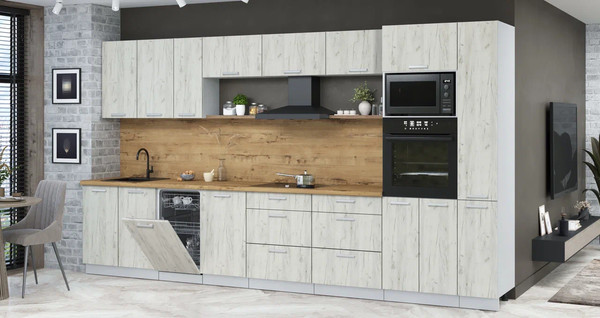 Изображение товара Кухонный гарнитур Интерлиния Мила Лайт 3.8-ПМ3 (дуб белый/дуб белый/дуб бунратти)