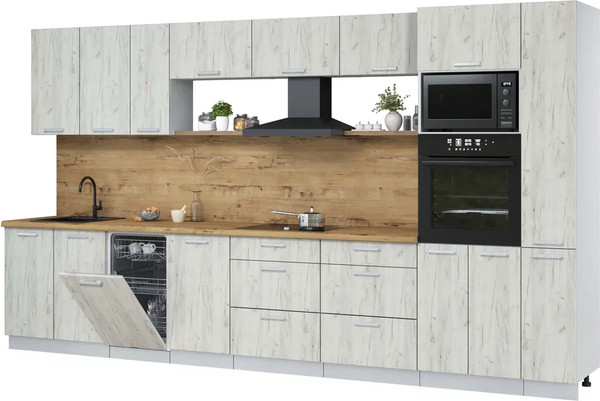 Изображение товара Кухонный гарнитур Интерлиния Мила Лайт 3.8-ПМ3 (дуб белый/дуб белый/дуб бунратти)