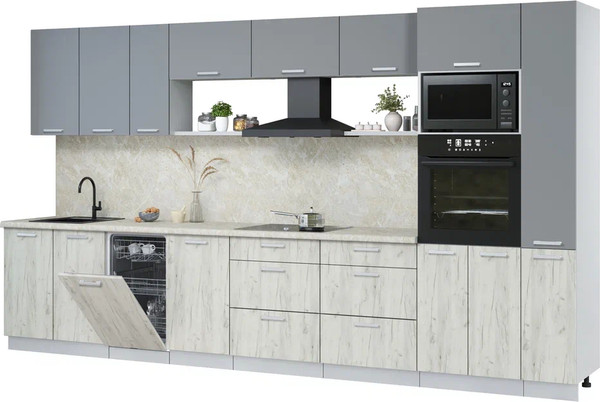 Изображение товара Кухонный гарнитур Интерлиния Мила Лайт 3.8-ПМ3 (серебро/дуб белый/опал светлый)