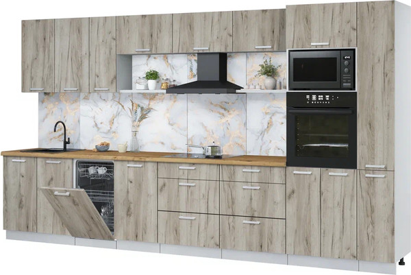 Изображение товара Кухонный гарнитур Интерлиния Мила Лайт 3.8-ПМ3 (дуб серый/дуб серый/дуб бунратти)