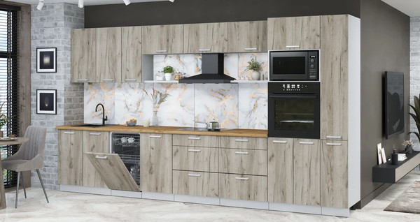 Изображение товара Кухонный гарнитур Интерлиния Мила Лайт 3.8-ПМ3 (дуб серый/дуб серый/дуб бунратти)