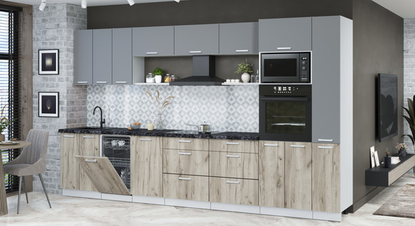 Изображение товара Кухонный гарнитур Интерлиния Мила Лайт 3.6-ПМ3  (серебро/дуб серый/кастилло темный)