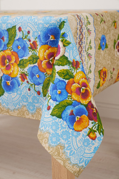 Изображение товара Скатерть Stolima Виниллайт 1001-1 Анютины глазки (180x140)