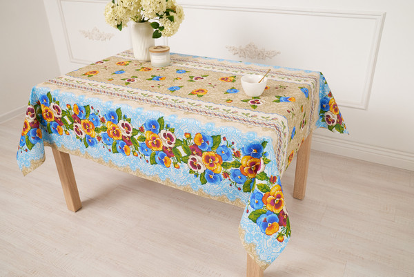 Изображение товара Скатерть Stolima Виниллайт 1001-1 Анютины глазки (180x140)