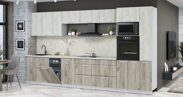 Изображение товара Кухонный гарнитур Интерлиния Мила Лайт 3.8-ПМ3 ( дуб белый/дуб серый/опал светлый)