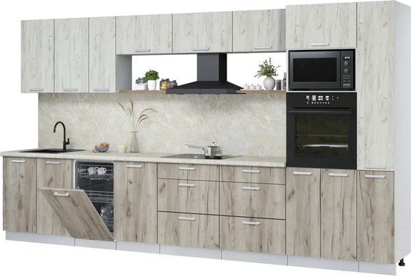 Изображение товара Кухонный гарнитур Интерлиния Мила Лайт 3.8-ПМ3 ( дуб белый/дуб серый/опал светлый)