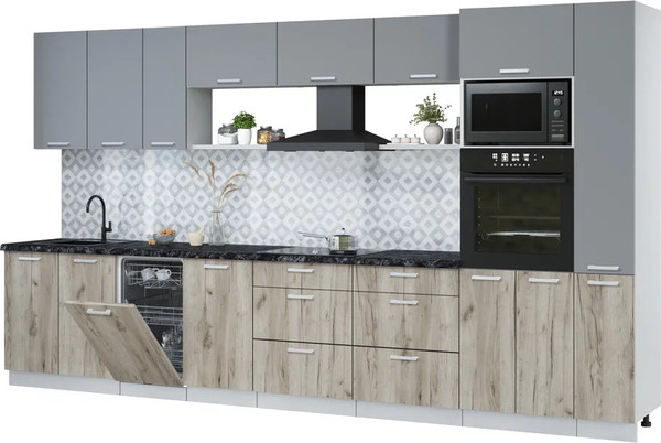 Изображение товара Кухонный гарнитур Интерлиния Мила Лайт 3.8-ПМ3 (серебро/дуб серый/кастилло темный)