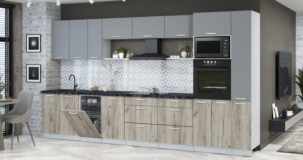 Изображение товара Кухонный гарнитур Интерлиния Мила Лайт 3.8-ПМ3 (серебро/дуб серый/кастилло темный)