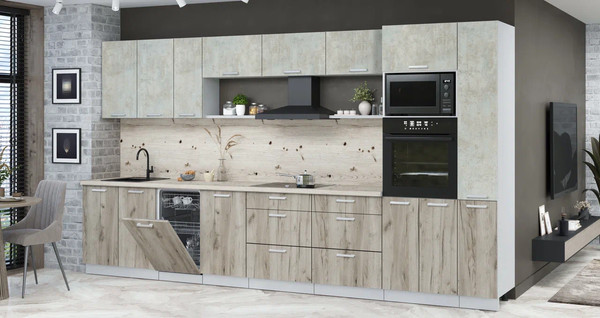 Изображение товара Кухонный гарнитур Интерлиния Мила Лайт 3.8-ПМ3 (бетон лайт/дуб серый/бискайская сосна)