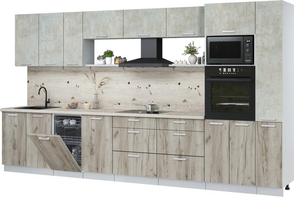 Изображение товара Кухонный гарнитур Интерлиния Мила Лайт 3.8-ПМ3 (бетон лайт/дуб серый/бискайская сосна)