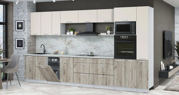 Изображение товара Кухонный гарнитур Интерлиния Мила Лайт 3.8-ПМ3 (персидский жемчуг/дуб серый/серый каспий)