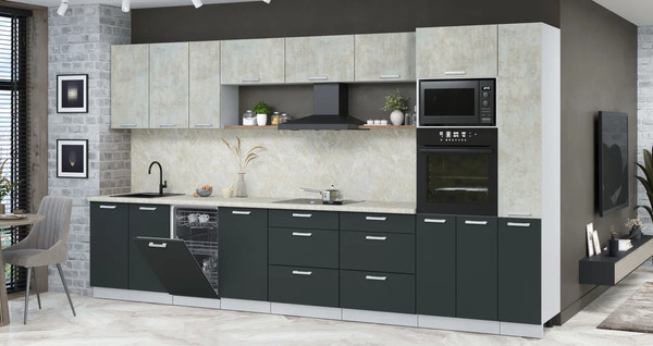 Изображение товара Кухонный гарнитур Интерлиния Мила Лайт 3.8-ПМ3 (бетон лайт/антрацит/опал светлый)