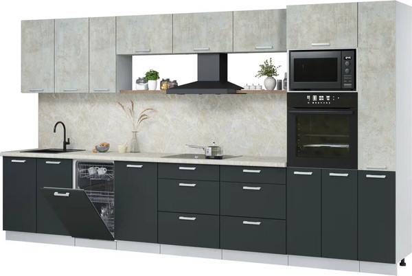 Изображение товара Кухонный гарнитур Интерлиния Мила Лайт 3.8-ПМ3 (бетон лайт/антрацит/опал светлый)