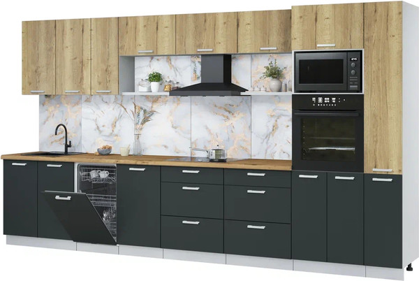 Изображение товара Кухонный гарнитур Интерлиния Мила Лайт 3.8-ПМ3 (дуб золотой/антрацит/дуб бунратти)