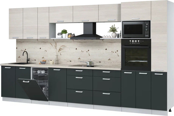 Изображение товара Кухонный гарнитур Интерлиния Мила Лайт 3.8-ПМ3 (вудлайн кремовый/антрацит/бискайская сосна)