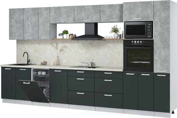 Изображение товара Кухонный гарнитур Интерлиния Мила Лайт 3.8-ПМ3 (бетон/антрацит/опал светлый)