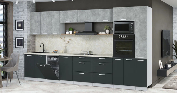 Изображение товара Кухонный гарнитур Интерлиния Мила Лайт 3.8-ПМ3 (бетон/антрацит/опал светлый)