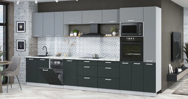 Изображение товара Кухонный гарнитур Интерлиния Мила Лайт 3.8-ПМ3 (серебро/антрацит/белый гранит)