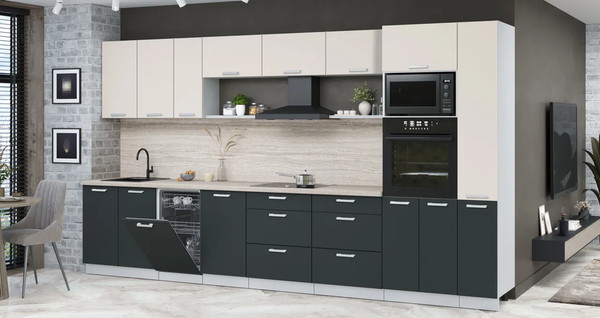 Изображение товара Кухонный гарнитур Интерлиния Мила Лайт 3.8-ПМ3 (персидский жемчуг/антрацит/травертин серый)