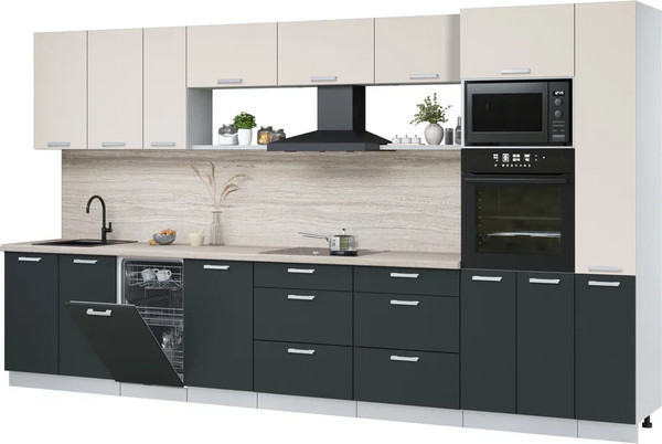 Изображение товара Кухонный гарнитур Интерлиния Мила Лайт 3.8-ПМ3 (персидский жемчуг/антрацит/травертин серый)