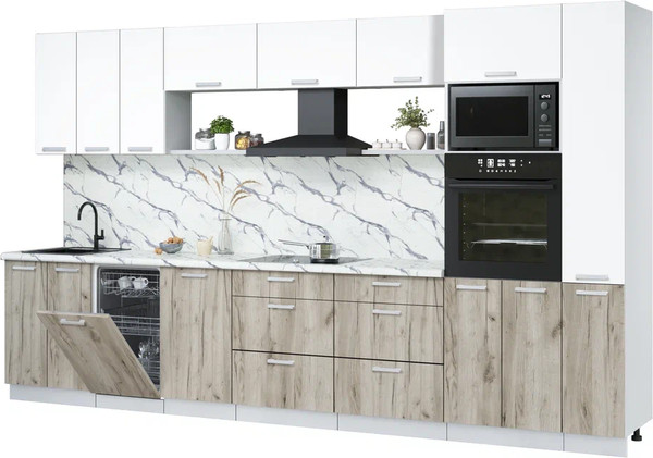 Изображение товара Кухонный гарнитур Интерлиния Мила Лайт 3.6-ПМ3 (белый платинум/дуб серый/белый гранит)