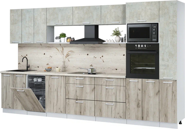 Изображение товара Кухонный гарнитур Интерлиния Мила Лайт 3.6-ПМ3 (бетон лайт/дуб серый/бискайская сосна)