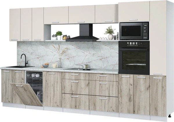 Изображение товара Кухонный гарнитур Интерлиния Мила Лайт 3.6-ПМ3  (персидский жемчуг/дуб серый/серый каспий)