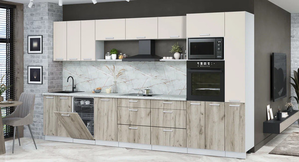 Изображение товара Кухонный гарнитур Интерлиния Мила Лайт 3.6-ПМ3  (персидский жемчуг/дуб серый/серый каспий)