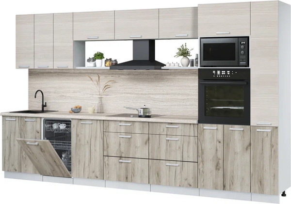 Изображение товара Кухонный гарнитур Интерлиния Мила Лайт 3.6-ПМ3  (вудлайн кремовый/дуб серый/травертин серый)