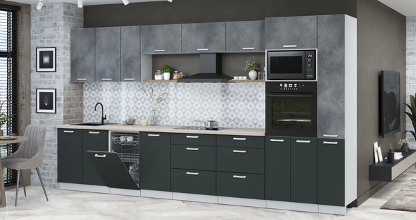 Изображение товара Кухонный гарнитур Интерлиния Мила Лайт 3.8-ПМ3 (бетон портленд/антрацит/травертин серый)