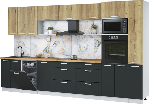 Изображение товара Кухонный гарнитур Интерлиния Мила Лайт 3.6-ПМ3 (дуб золотой/антрацит/дуб бунратти)
