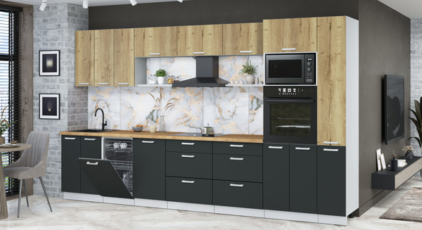 Изображение товара Кухонный гарнитур Интерлиния Мила Лайт 3.6-ПМ3 (дуб золотой/антрацит/дуб бунратти)