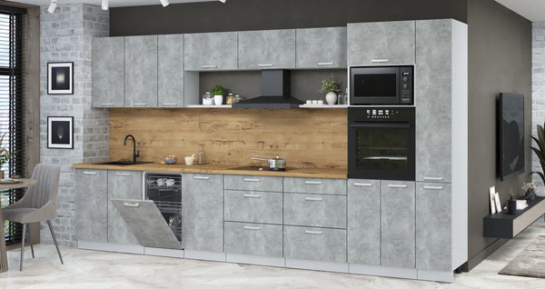 Изображение товара Кухонный гарнитур Интерлиния Мила Лайт 3.8-ПМ3 (бетон/бетон/дуб бунратти)