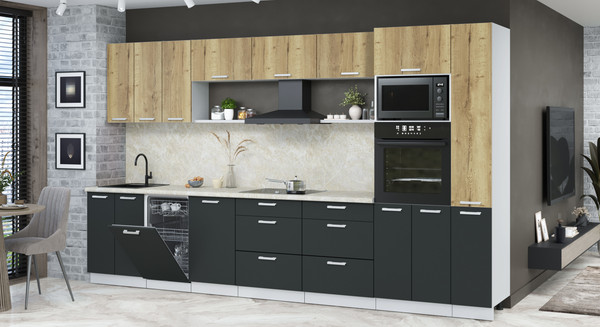 Изображение товара Кухонный гарнитур Интерлиния Мила Лайт 3.6-ПМ3 (дуб золотой/антрацит/опал светлый)