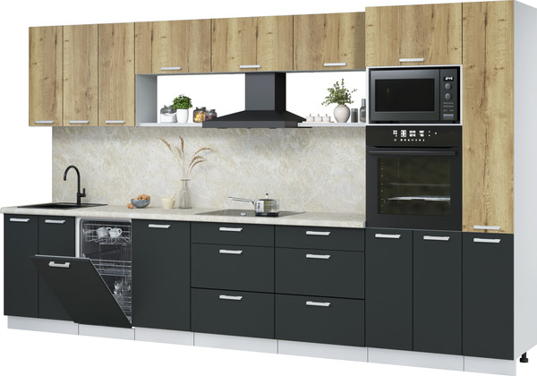 Изображение товара Кухонный гарнитур Интерлиния Мила Лайт 3.6-ПМ3 (дуб золотой/антрацит/опал светлый)