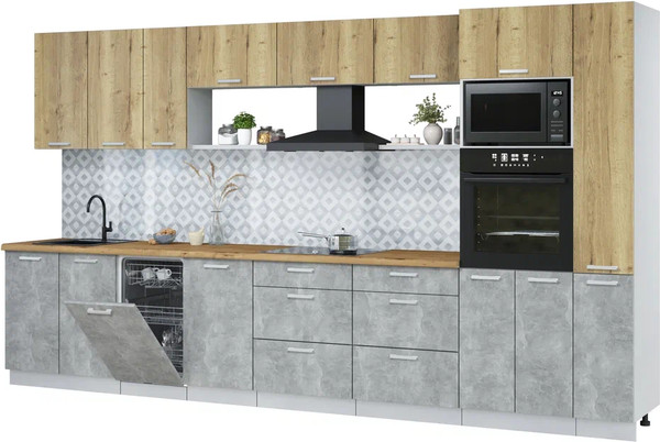 Изображение товара Кухонный гарнитур Интерлиния Мила Лайт 3.8-ПМ3 (дуб золотой/бетон/дуб бунратти)