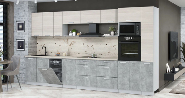 Изображение товара Кухонный гарнитур Интерлиния Мила Лайт 3.8-ПМ3 ( вудлайн кремовый/бетон/бискайская сосна)