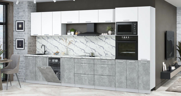 Изображение товара Кухонный гарнитур Интерлиния Мила Лайт 3.8-ПМ3 ( белый платинум/бетон/белый гранит)