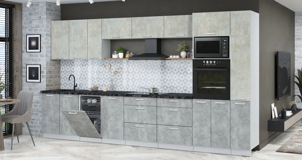 Изображение товара Кухонный гарнитур Интерлиния Мила Лайт 3.8-ПМ3 (бетон лайт/бетон/кастилло темный)