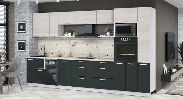 Изображение товара Кухонный гарнитур Интерлиния Мила Лайт 3.6-ПМ3 (вудлайн кремовый/антрацит/бискайская сосна)