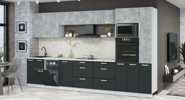 Изображение товара Кухонный гарнитур Интерлиния Мила Лайт 3.6-ПМ3 (бетон/антрацит/опал светлый)