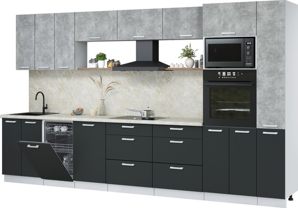 Изображение товара Кухонный гарнитур Интерлиния Мила Лайт 3.6-ПМ3 (бетон/антрацит/опал светлый)