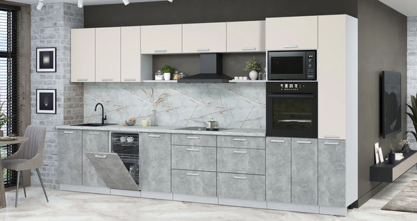 Изображение товара Кухонный гарнитур Интерлиния Мила Лайт 3.8-ПМ3 (персидский жемчуг/бетон/серый каспий)