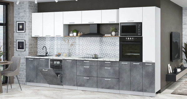 Изображение товара Кухонный гарнитур Интерлиния Мила Лайт 3.8-ПМ3 (белый платинум/бетон портленд/белый гранит)