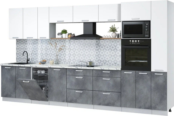 Изображение товара Кухонный гарнитур Интерлиния Мила Лайт 3.8-ПМ3 (белый платинум/бетон портленд/белый гранит)