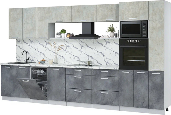 Изображение товара Кухонный гарнитур Интерлиния Мила Лайт 3.8-ПМ3 (бетон лайт/бетон портленд/белый гранит)