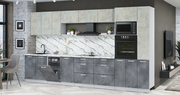 Изображение товара Кухонный гарнитур Интерлиния Мила Лайт 3.8-ПМ3 (бетон лайт/бетон портленд/белый гранит)