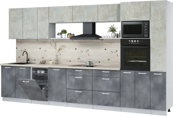 Изображение товара Кухонный гарнитур Интерлиния Мила Лайт 3.8-ПМ3 (бетон лайт/бетон портленд/бискайская сосна)