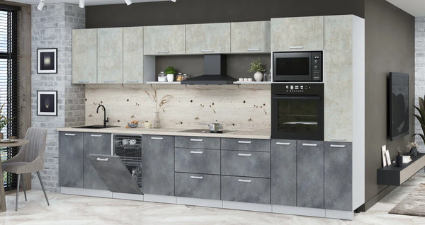 Изображение товара Кухонный гарнитур Интерлиния Мила Лайт 3.8-ПМ3 (бетон лайт/бетон портленд/бискайская сосна)